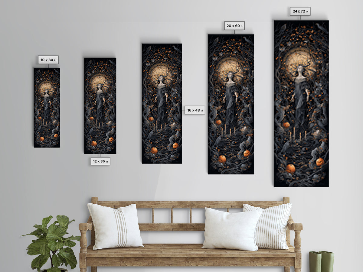 The Orchard Hag, Tall Narrow Wall Art, Macabre Wall Art, Framed Canvas Print, Halloween Wall Decor, Gothic Home Decor, Spooky Wall Decor