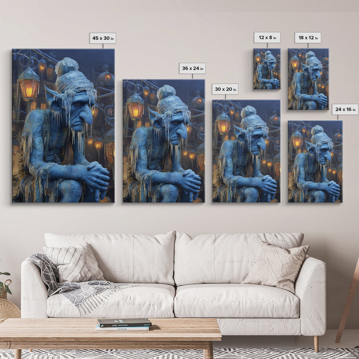The Frost Goblin, Vertical Wall Art, Gothic Horror Wall Art, Framed Canvas Print, Halloween Wall Decor, Gothic Home Decor