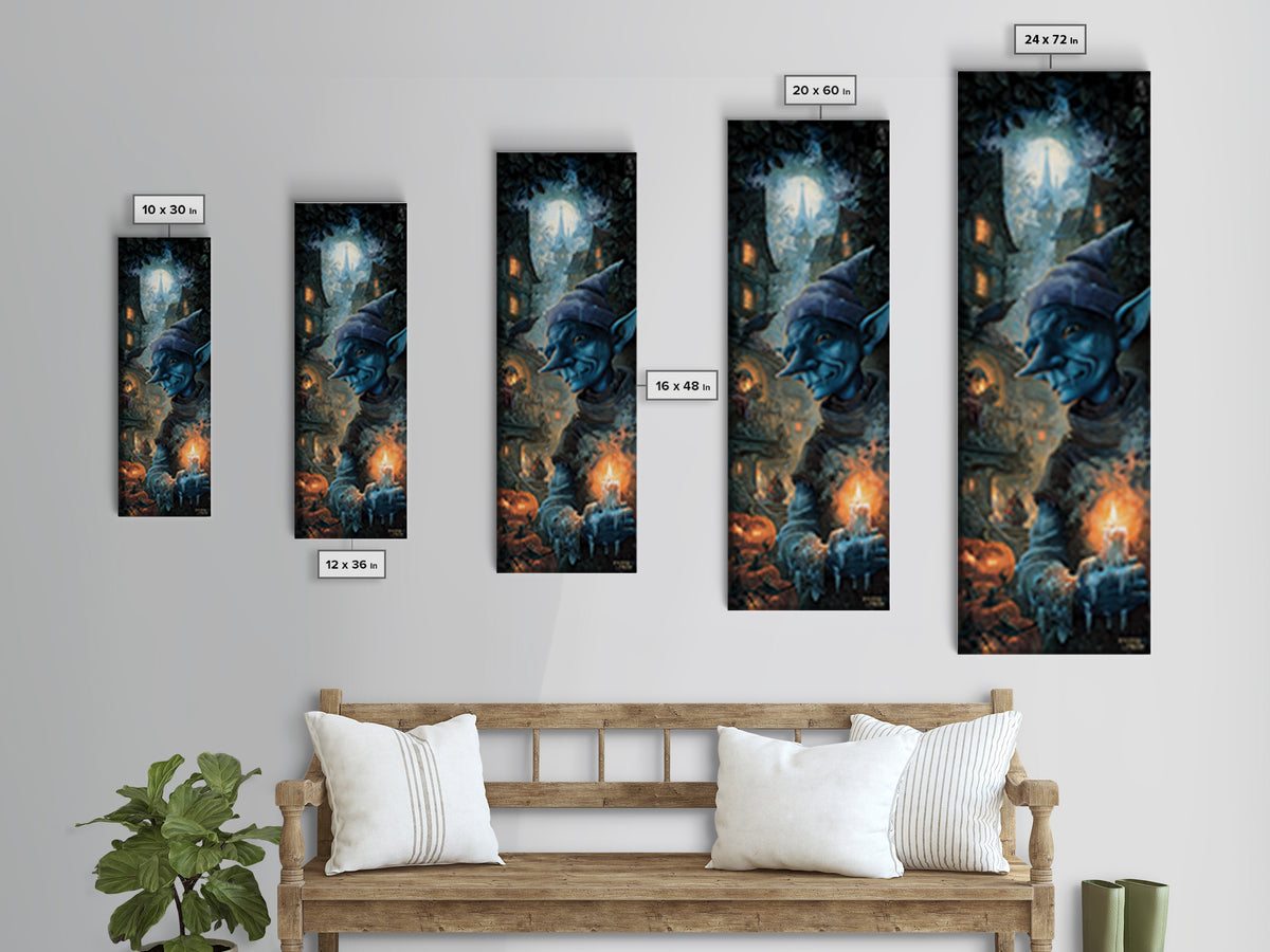 The Frost Goblin, Tall Narrow Wall Art, Macabre Wall Art, Framed Canvas Print, Halloween Wall Decor, Gothic Home Decor, Seasonal Home Decor