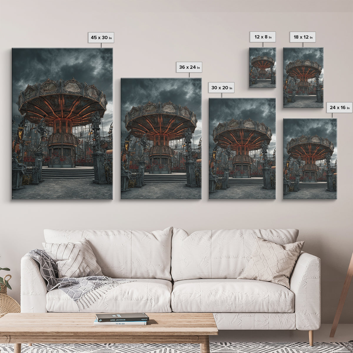 The Abandoned Carnival, Vertical Wall Art, Macabre Wall Art, Framed Canvas Print, Halloween Wall Decor, Gothic Home Decor