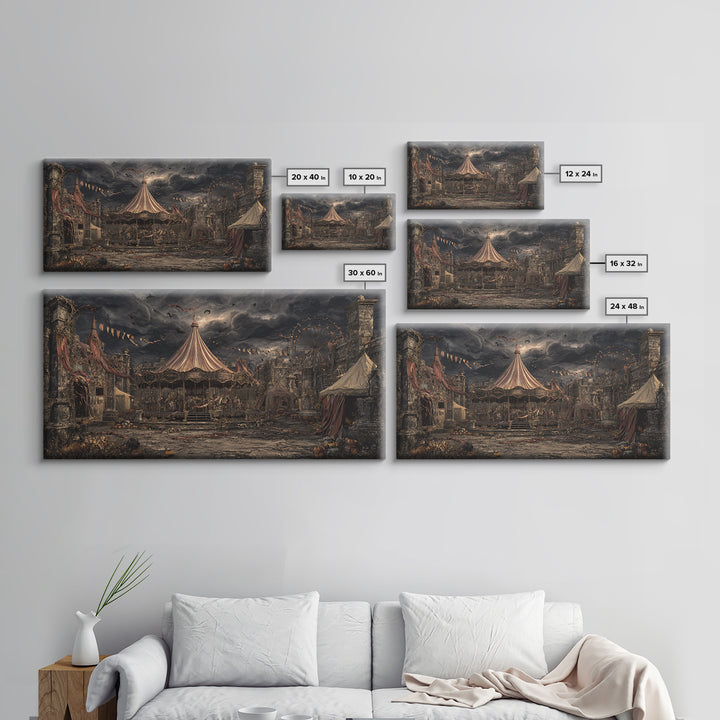 The Abandoned Carnival, Wide Panoramic Art, Macabre Wall Art, Framed Canvas Print, Halloween Wall Decor, Gothic Home Decor, Horror Wall Art