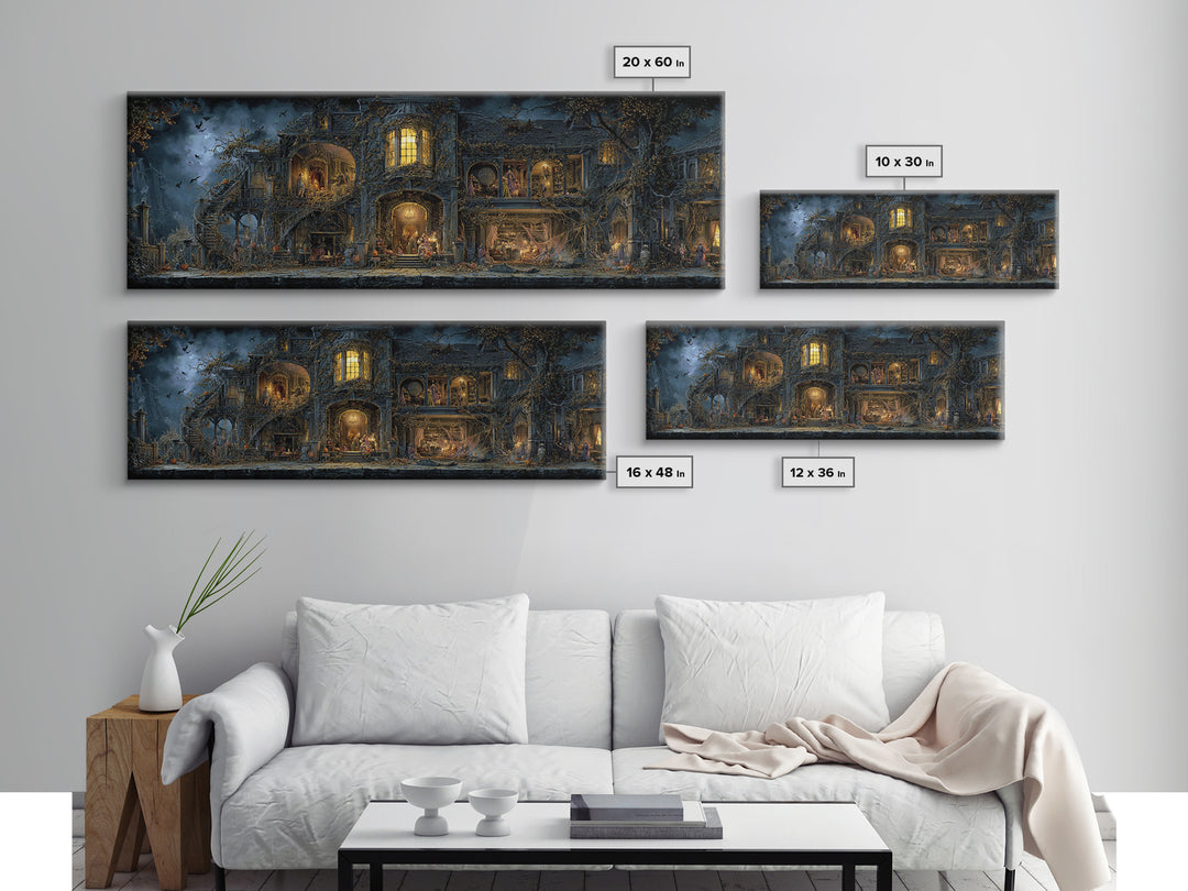 The Haunted Manor, Extra Wide Wall Art, Gothic Horror Wall Art, Framed Canvas Print, Halloween Wall Decor, Gothic Home Decor