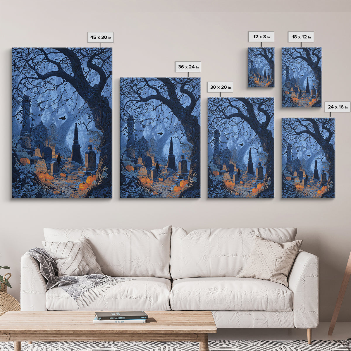 The Moonlit Cemetery, Vertical Wall Art, Spooky Home Decor, Canvas Print, Halloween Wall Decor, Gothic Home Decor, Horror Wall Art