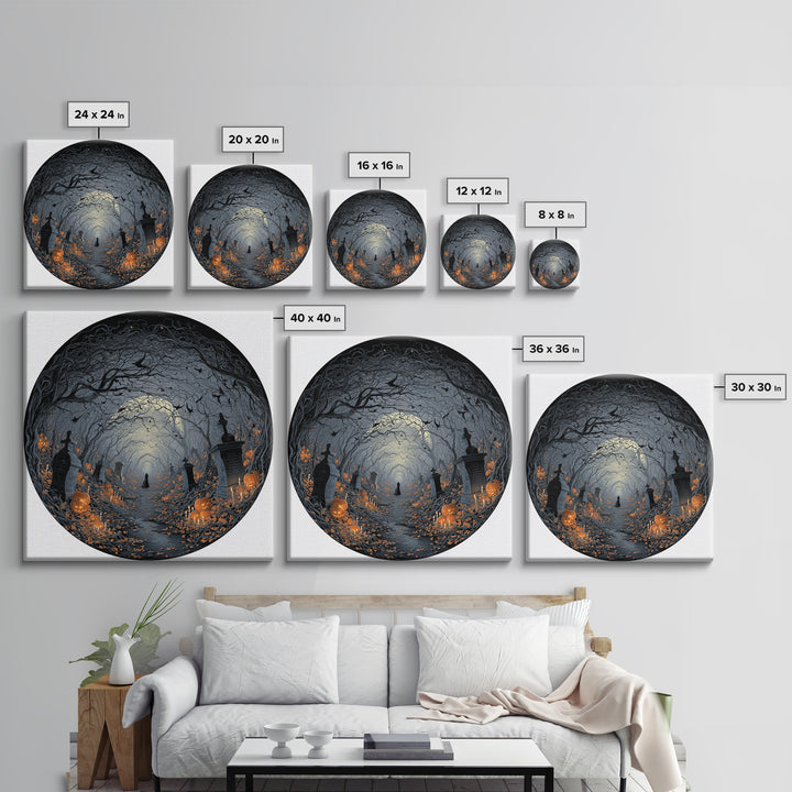 The Moonlit Cemetery, Square Wall Art, Haunted Gothic Art, Framed Canvas Print, Halloween Wall Decor, Gothic Home Decor, Horror Wall Art