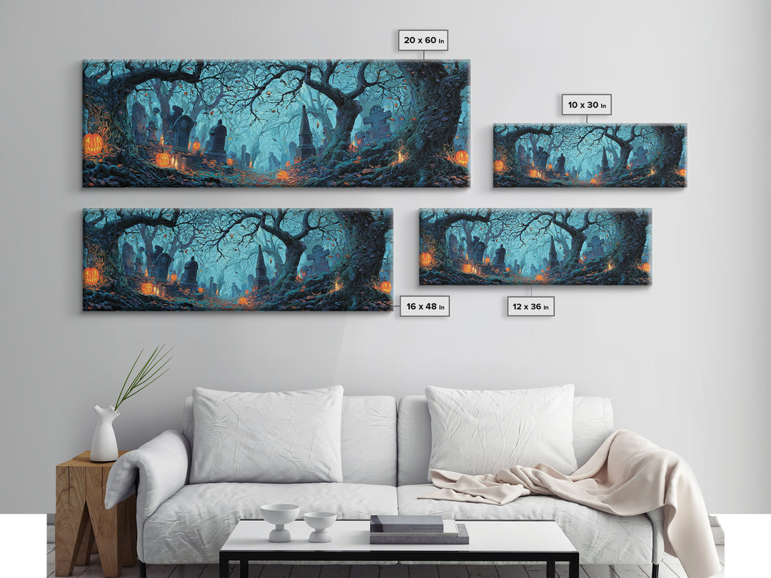 The Moonlit Cemetery, Extra Wide Wall Art, Dark Fantasy Wall Art, Canvas Print, Halloween Wall Decor, Gothic Home Decor, Spooky Wall Decor