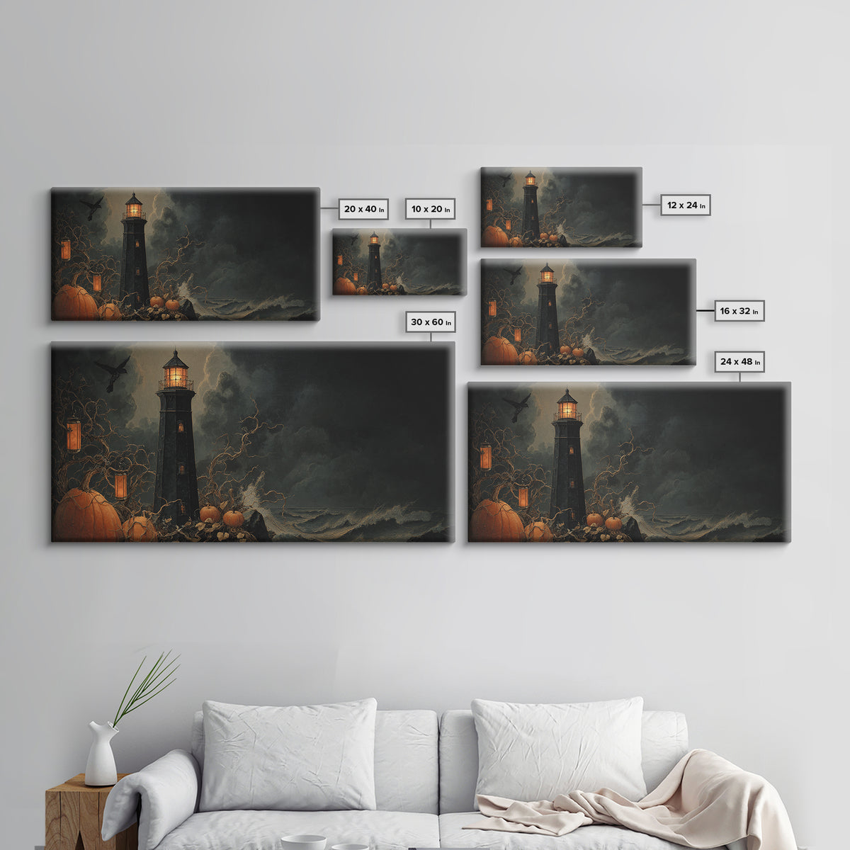 The Cursed Lighthouse, Wide Panoramic Art, Dark Halloween Decor, Canvas Print, Halloween Wall Decor, Gothic Home Decor