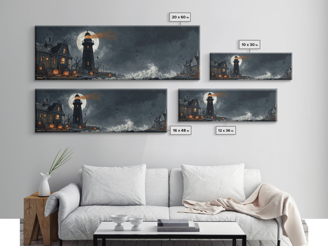 The Cursed Lighthouse, Extra Wide Wall Art, Macabre Wall Art, Framed Canvas Print, Halloween Wall Decor, Gothic Home Decor