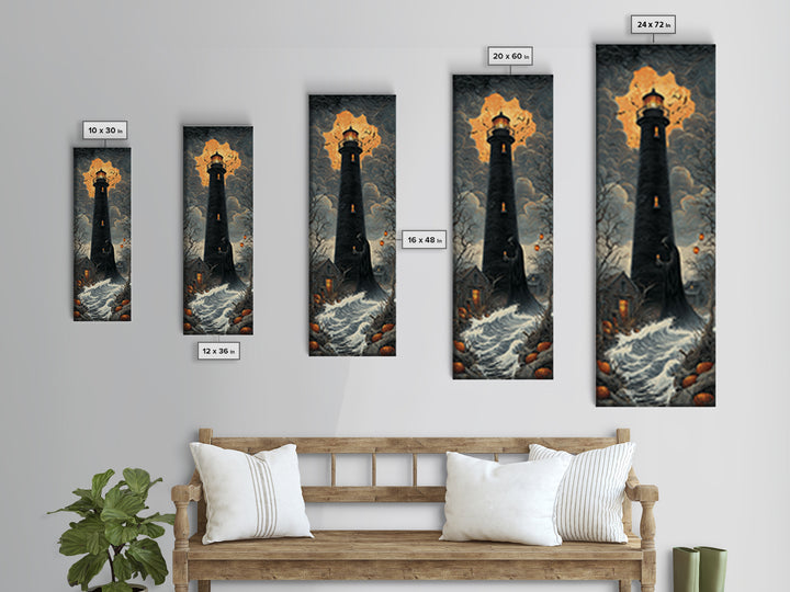 The Cursed Lighthouse, Tall Narrow Wall Art, Dark Halloween Decor, Canvas Print, Halloween Wall Decor, Gothic Home Decor, Dark Fantasy Art