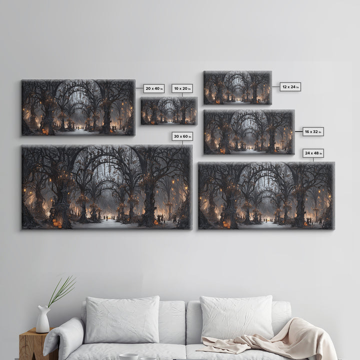 The Witch'S Forest, Wide Panoramic Art, Gothic Horror Wall Art, Framed Canvas Print, Halloween Wall Decor, Gothic Home Decor