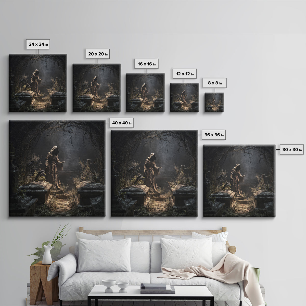 The Forgotten Crypt, Square Wall Art, Dark Halloween Decor, Canvas Print, Halloween Wall Decor, Gothic Home Decor, Horror Wall Art
