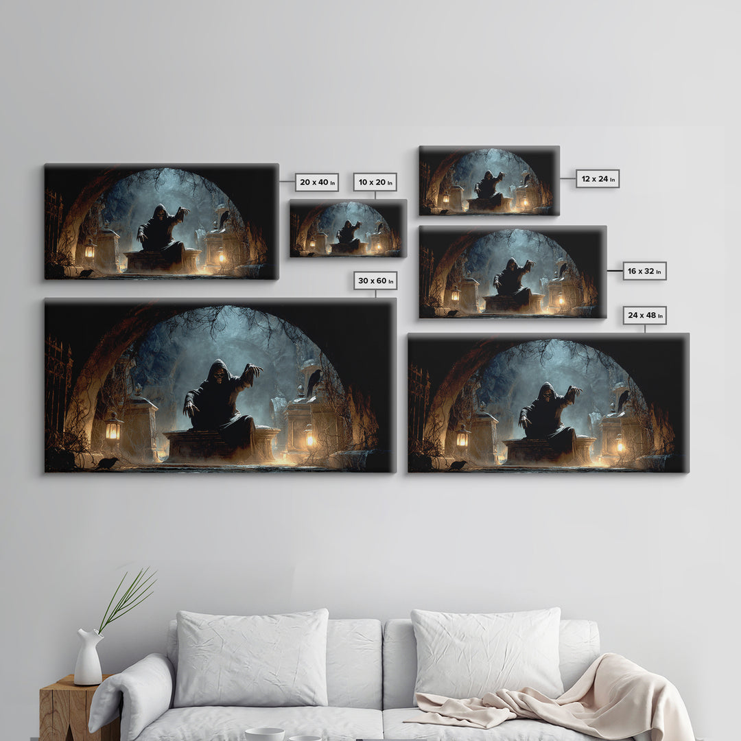 The Forgotten Crypt, Wide Panoramic Art, Gothic Horror Wall Art, Framed Canvas Print, Halloween Wall Decor, Gothic Home Decor