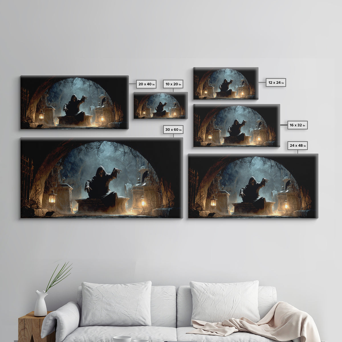 The Forgotten Crypt, Wide Panoramic Art, Gothic Horror Wall Art, Framed Canvas Print, Halloween Wall Decor, Gothic Home Decor