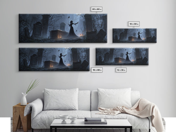 The Forgotten Crypt, Extra Wide Wall Art, Spooky Home Decor, Canvas Print, Halloween Wall Decor, Gothic Home Decor, Macabre Wall Art