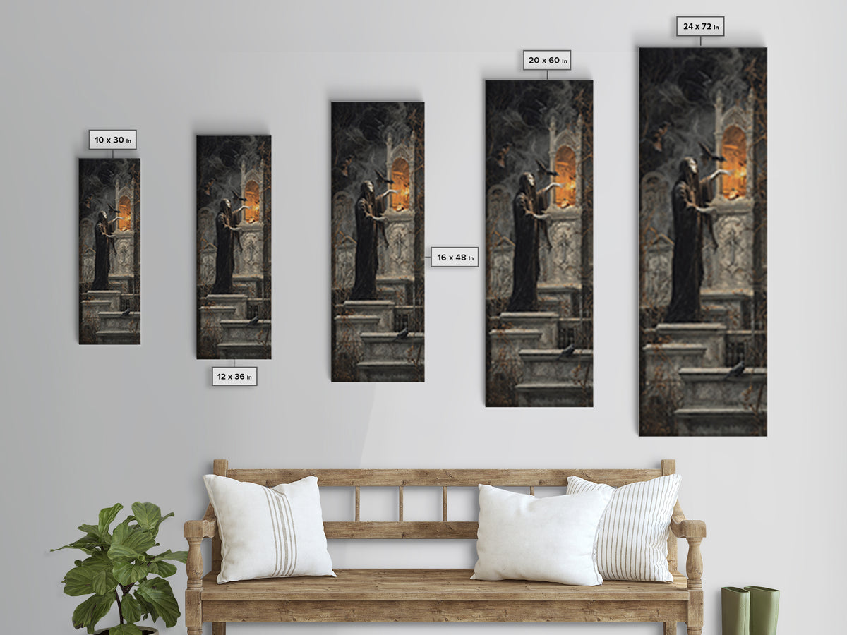 The Forgotten Crypt, Tall Narrow Wall Art, Macabre Wall Art, Framed Canvas Print, Halloween Wall Decor, Gothic Home Decor, Spooky Wall Decor