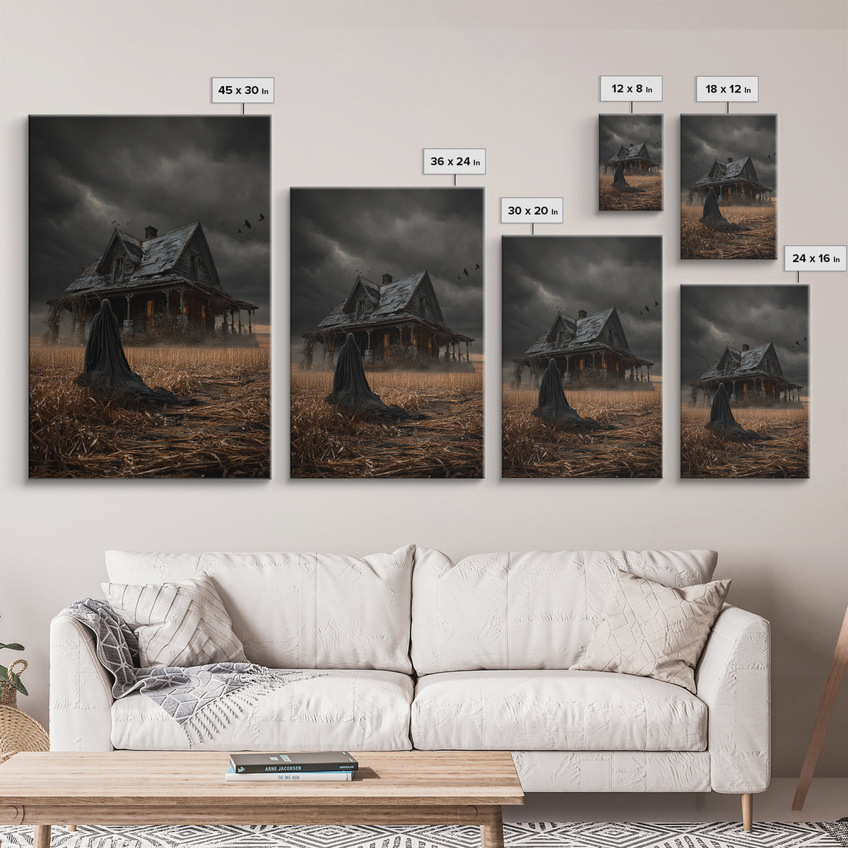 The Possessed Farmhouse, Vertical Wall Art, Haunted Gothic Art, Framed Canvas Print, Halloween Wall Decor, Gothic Home Decor