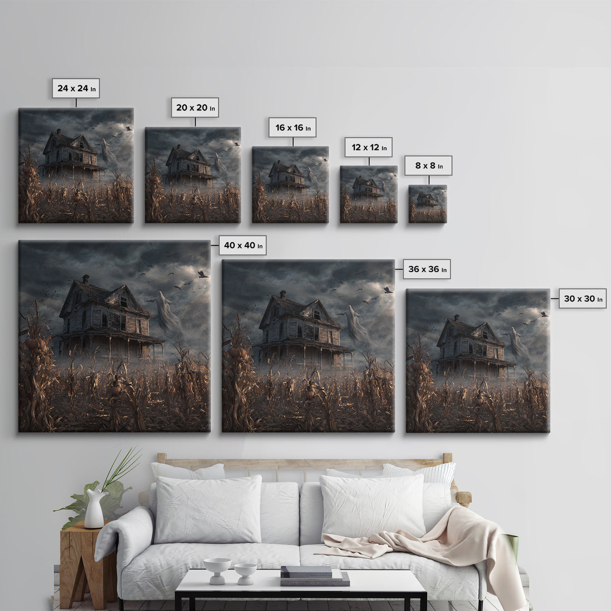The Possessed Farmhouse, Square Wall Art, Gothic Horror Wall Art, Framed Canvas Print, Halloween Wall Decor, Gothic Home Decor