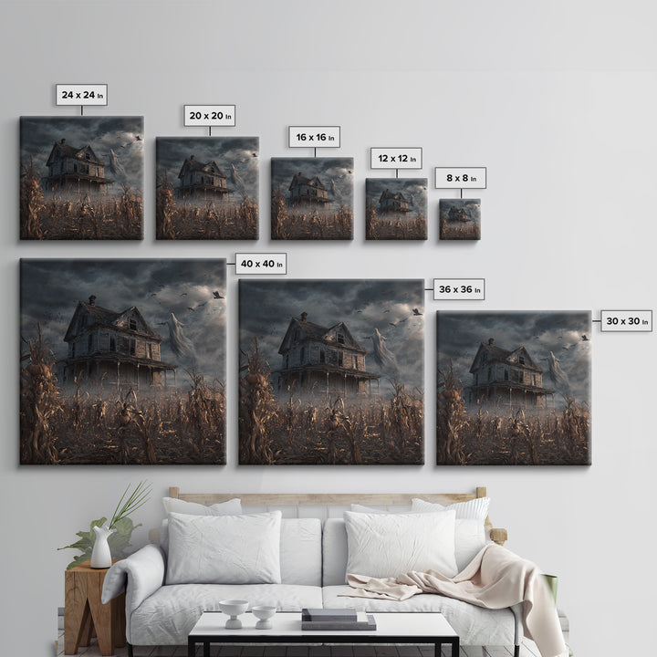 The Possessed Farmhouse, Square Wall Art, Gothic Horror Wall Art, Framed Canvas Print, Halloween Wall Decor, Gothic Home Decor