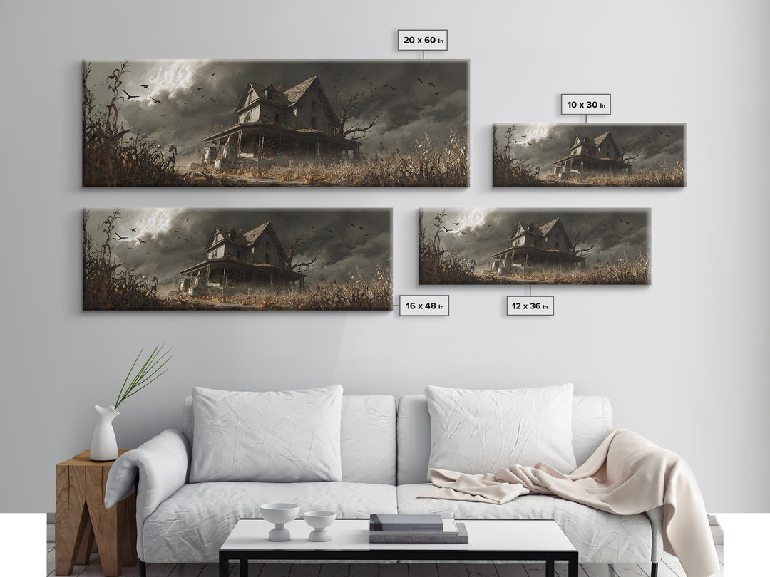 The Possessed Farmhouse, Extra Wide Wall Art, Gothic Horror Wall Art, Framed Canvas Print, Halloween Wall Decor, Gothic Home Decor