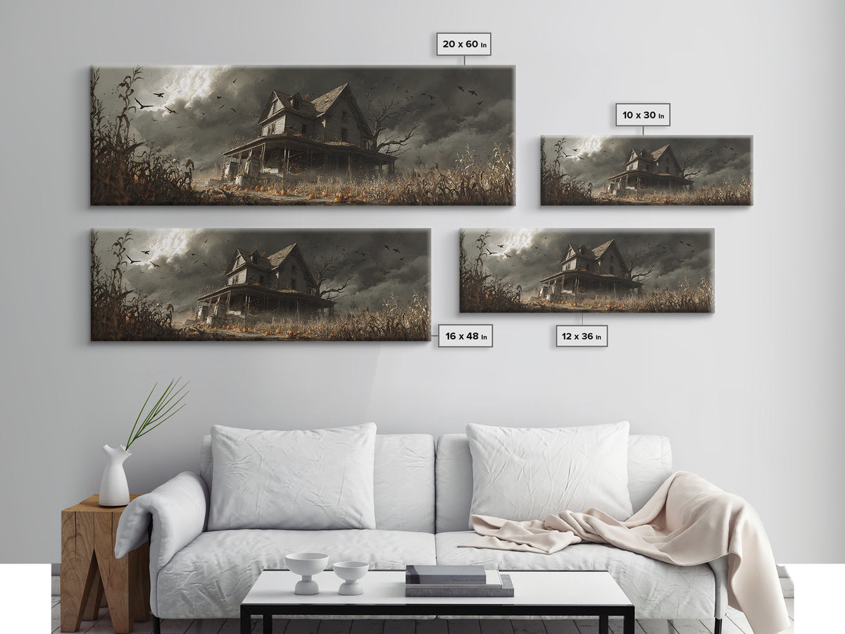 The Possessed Farmhouse, Extra Wide Wall Art, Gothic Horror Wall Art, Framed Canvas Print, Halloween Wall Decor, Gothic Home Decor