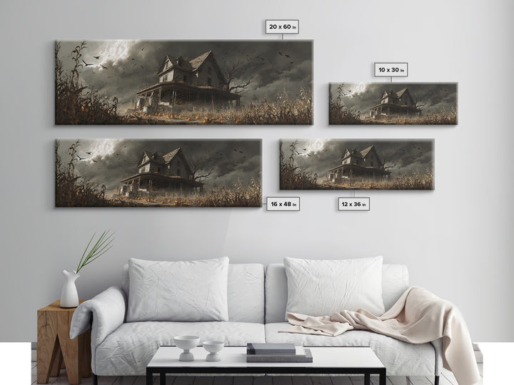 The Possessed Farmhouse, Extra Wide Wall Art, Gothic Horror Wall Art, Framed Canvas Print, Halloween Wall Decor, Gothic Home Decor