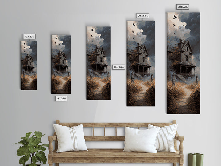 The Possessed Farmhouse, Tall Narrow Wall Art, Haunted Gothic Art, Framed Canvas Print, Halloween Wall Decor, Gothic Home Decor