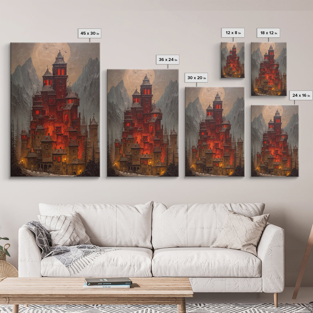 The Vampire Castle, Vertical Wall Art, Dark Fantasy Wall Art, Canvas Print, Halloween Wall Decor, Gothic Home Decor, Dark Fantasy Art