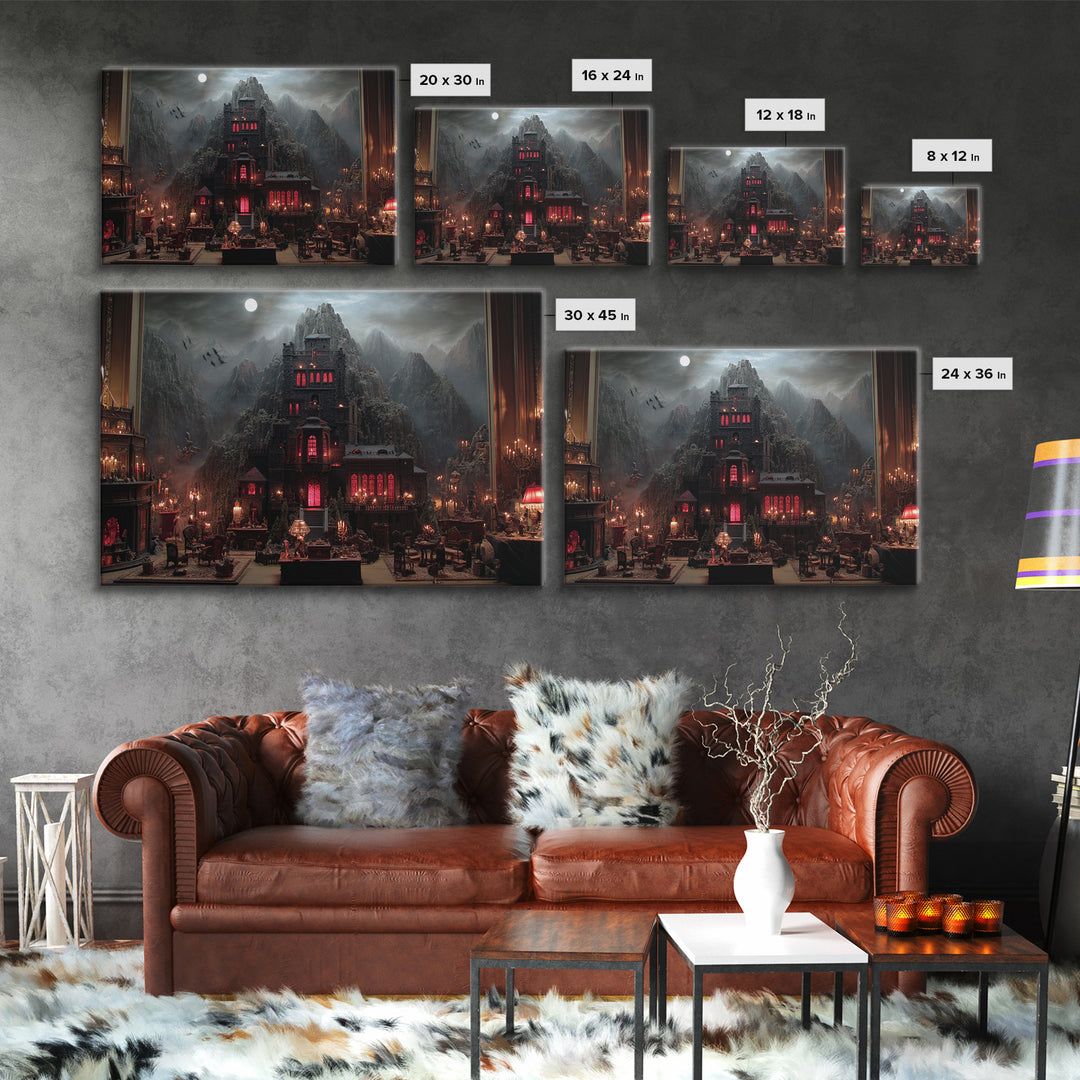 The Vampire Castle, Landscape Wall Art, Gothic Horror Wall Art, Framed Canvas Print, Halloween Wall Decor, Gothic Home Decor