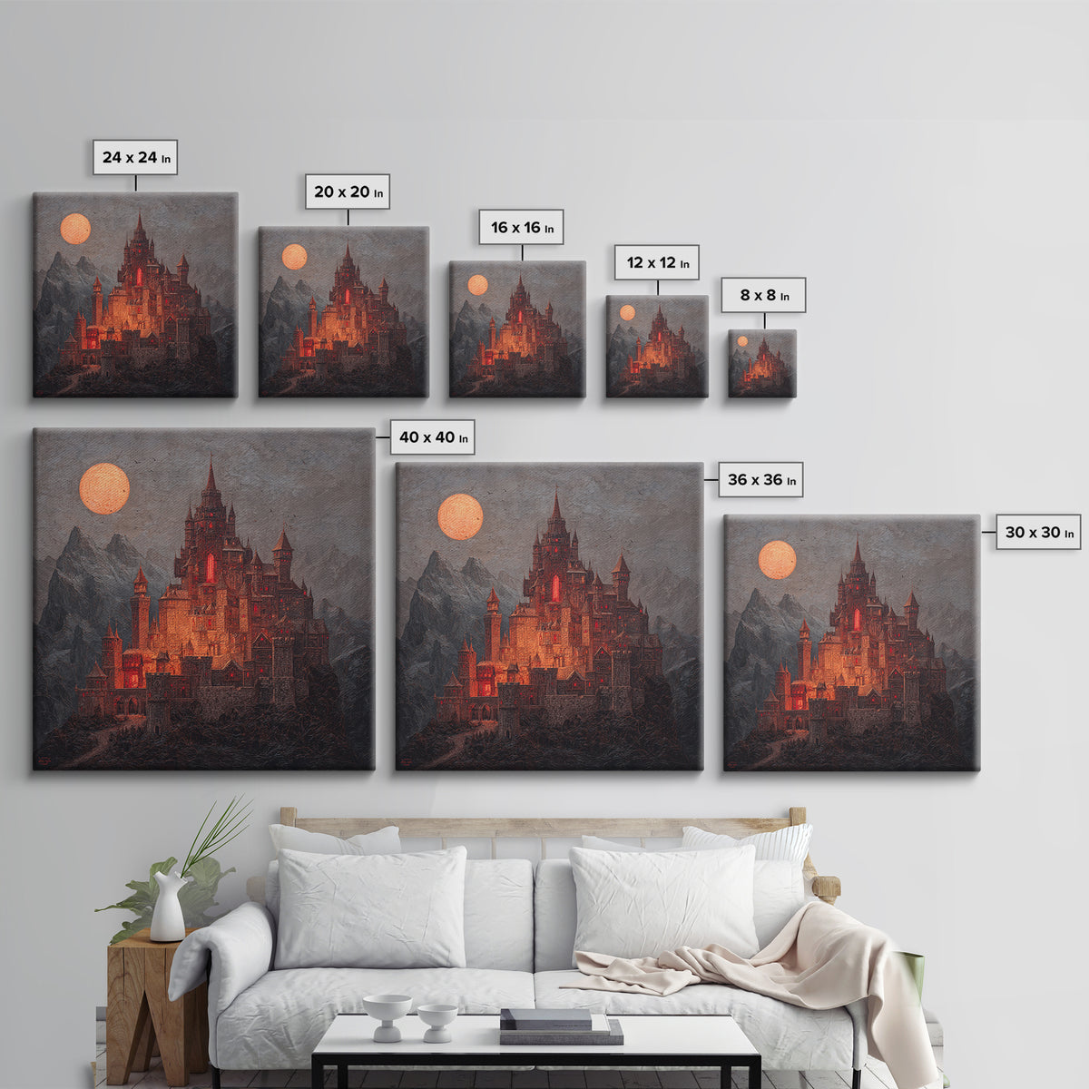 The Vampire Castle, Square Wall Art, Spooky Home Decor, Canvas Print, Halloween Wall Decor, Gothic Home Decor, Dark Fantasy Art