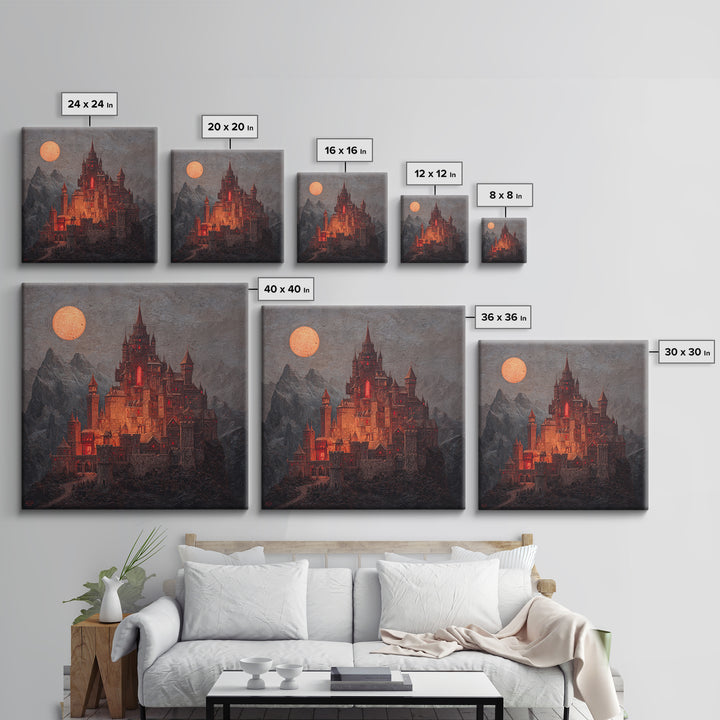 The Vampire Castle, Square Wall Art, Spooky Home Decor, Canvas Print, Halloween Wall Decor, Gothic Home Decor, Dark Fantasy Art
