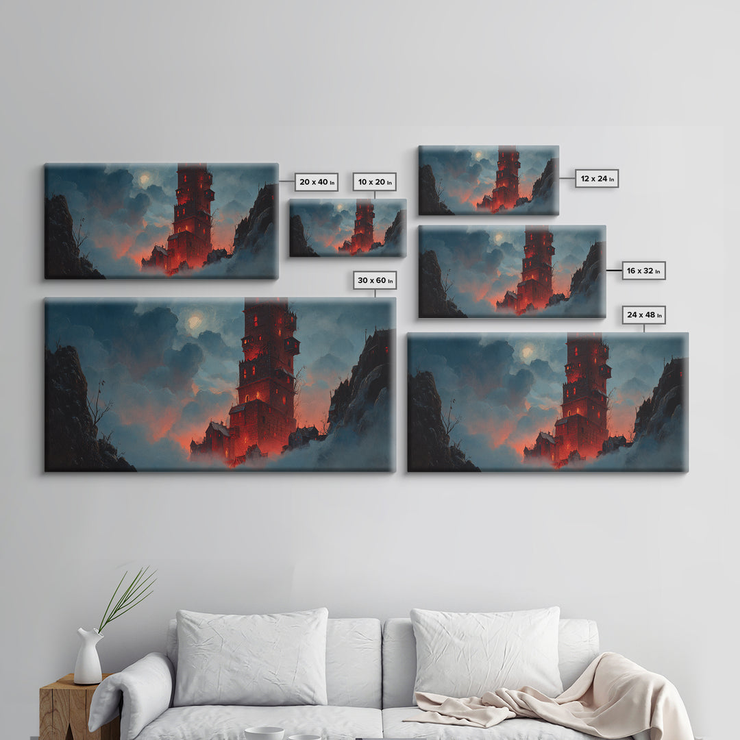 The Vampire Castle, Wide Panoramic Art, Dark Halloween Decor, Canvas Print, Halloween Wall Decor, Gothic Home Decor, Halloween Wall Art