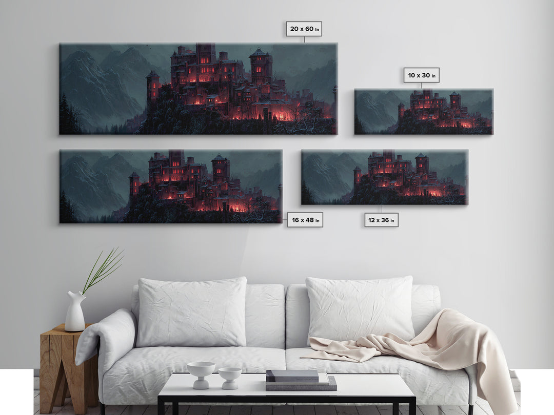 The Vampire Castle, Extra Wide Wall Art, Macabre Wall Art, Framed Canvas Print, Halloween Wall Decor, Gothic Home Decor, Spooky Wall Decor