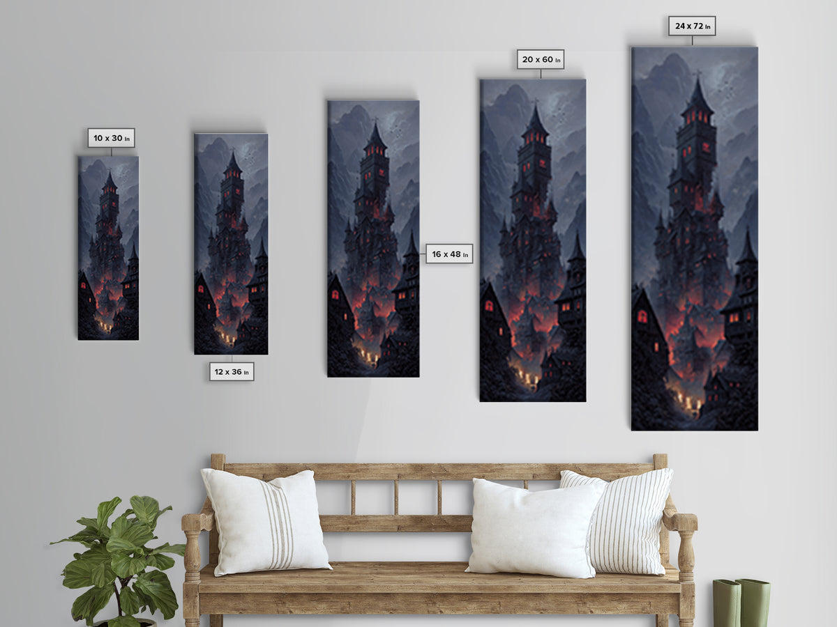 The Vampire Castle, Tall Narrow Wall Art, Spooky Home Decor, Canvas Print, Halloween Wall Decor, Gothic Home Decor, Halloween Wall Art