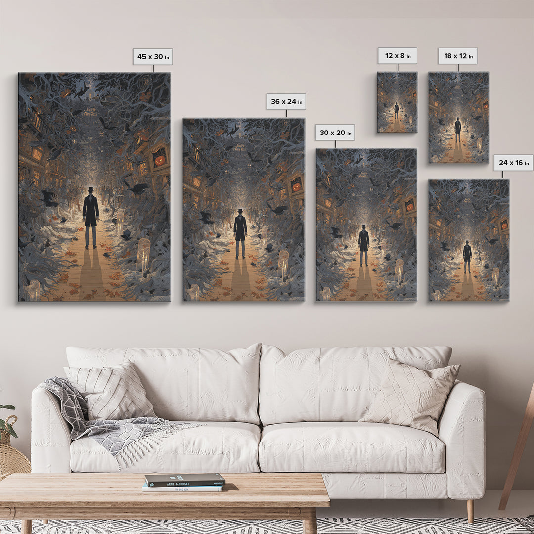 The Ghost Town Main Street, Vertical Wall Art, Gothic Horror Wall Art, Framed Canvas Print, Halloween Wall Decor, Gothic Home Decor