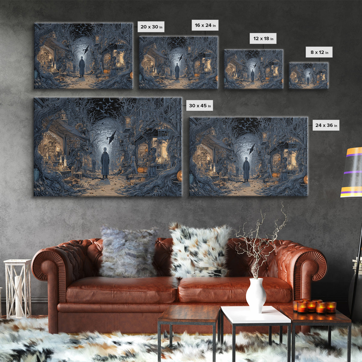 The Ghost Town Main Street, Landscape Wall Art, Macabre Wall Art, Framed Canvas Print, Halloween Wall Decor, Gothic Home Decor