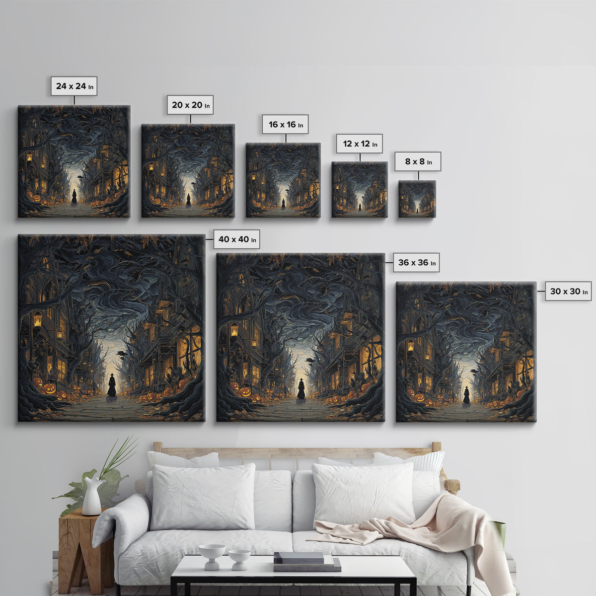 The Ghost Town Main Street, Square Wall Art, Spooky Home Decor, Canvas Print, Halloween Wall Decor, Gothic Home Decor