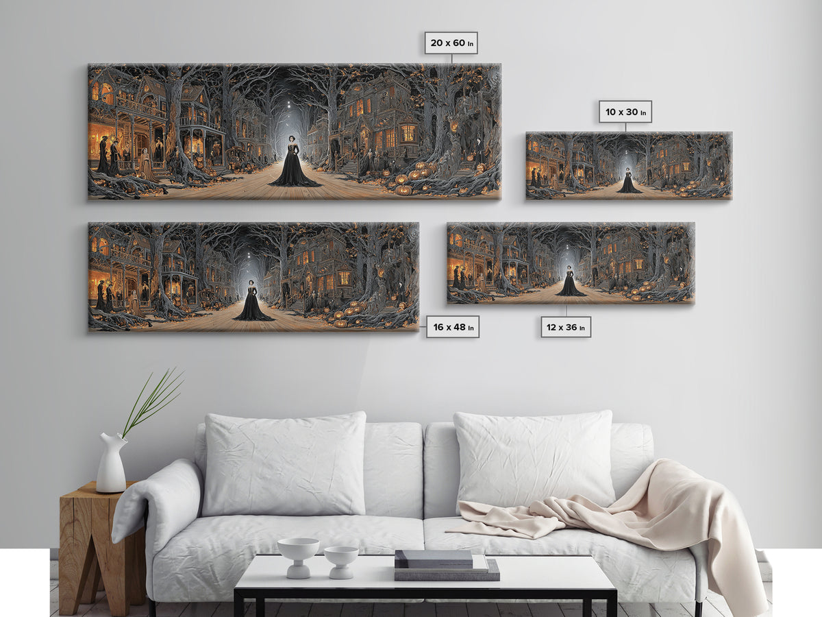 The Ghost Town Main Street, Extra Wide Wall Art, Dark Fantasy Wall Art, Canvas Print, Halloween Wall Decor, Gothic Home Decor