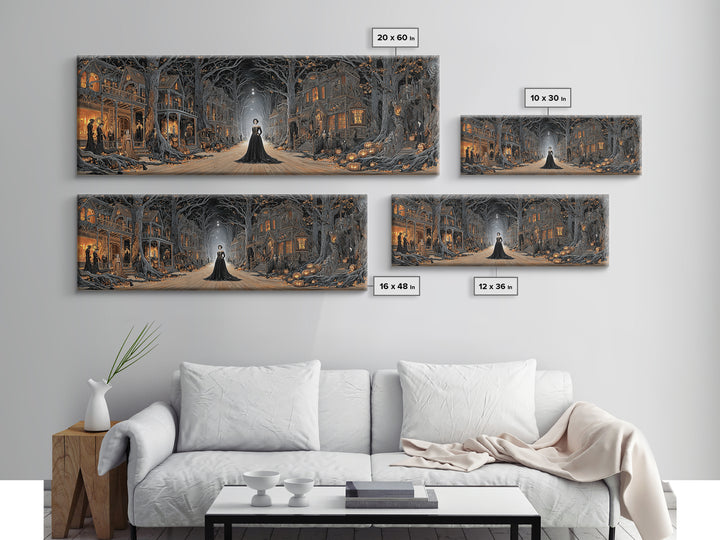The Ghost Town Main Street, Extra Wide Wall Art, Dark Fantasy Wall Art, Canvas Print, Halloween Wall Decor, Gothic Home Decor