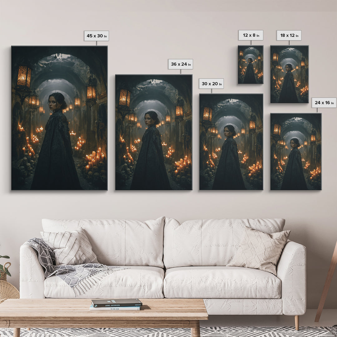The Endless Catacombs, Vertical Wall Art, Haunted Gothic Art, Framed Canvas Print, Halloween Wall Decor, Gothic Home Decor, Dark Fantasy Art