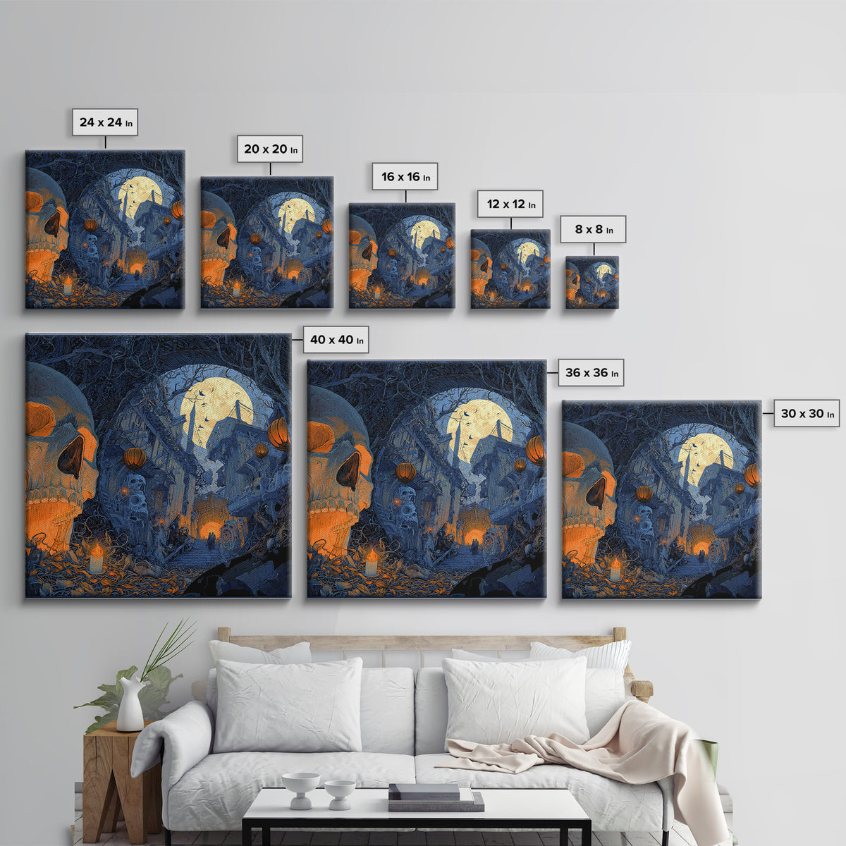 The Endless Catacombs, Square Wall Art, Haunted Gothic Art, Framed Canvas Print, Halloween Wall Decor, Gothic Home Decor, Dark Fantasy Art
