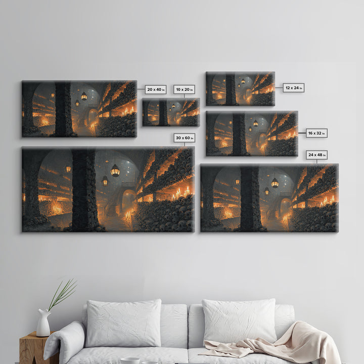 The Endless Catacombs, Wide Panoramic Art, Spooky Home Decor, Canvas Print, Halloween Wall Decor, Gothic Home Decor, Spooky Wall Decor