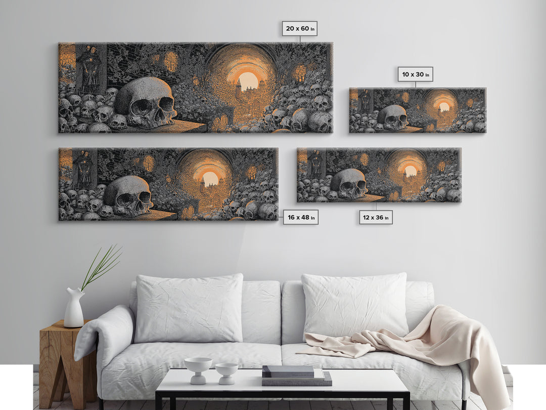 The Endless Catacombs, Extra Wide Wall Art, Dark Halloween Decor, Canvas Print, Halloween Wall Decor, Gothic Home Decor
