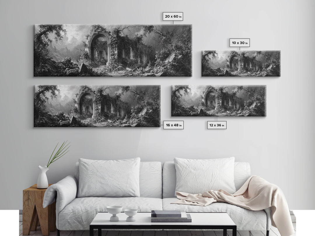 The Overgrown Chapel, Extra Wide Wall Art, Haunted Gothic Art, Framed Canvas Print, Halloween Wall Decor, Gothic Home Decor