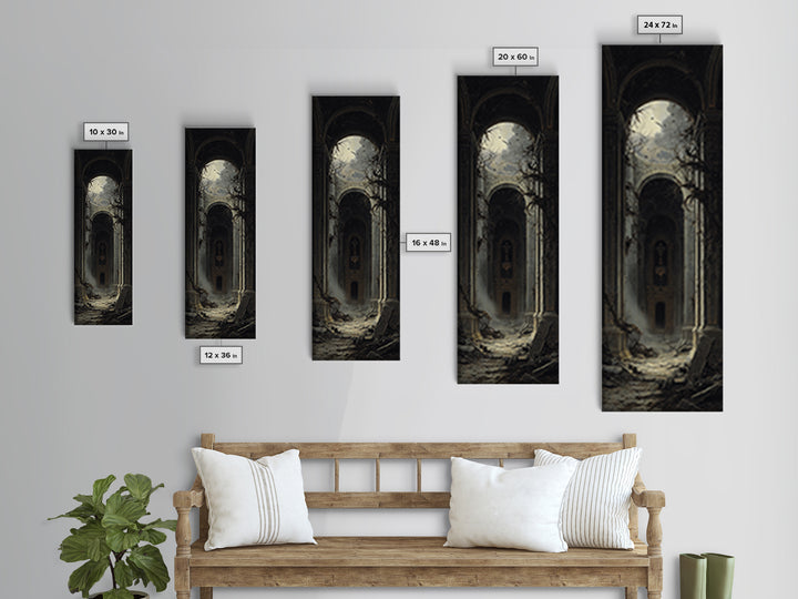 The Overgrown Chapel, Tall Narrow Wall Art, Dark Halloween Decor, Canvas Print, Halloween Wall Decor, Gothic Home Decor, Spooky Wall Decor