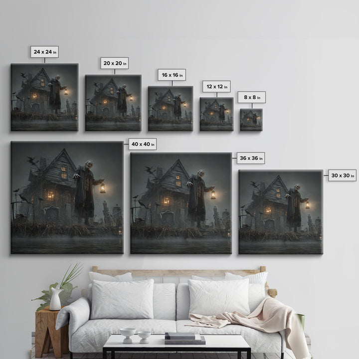 The Foggy Swamp Shack, Square Wall Art, Haunted Gothic Art, Framed Canvas Print, Halloween Wall Decor, Gothic Home Decor, Spooky Wall Decor