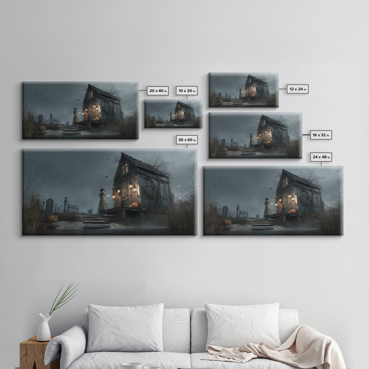 The Foggy Swamp Shack, Wide Panoramic Art, Gothic Horror Wall Art, Framed Canvas Print, Halloween Wall Decor, Gothic Home Decor