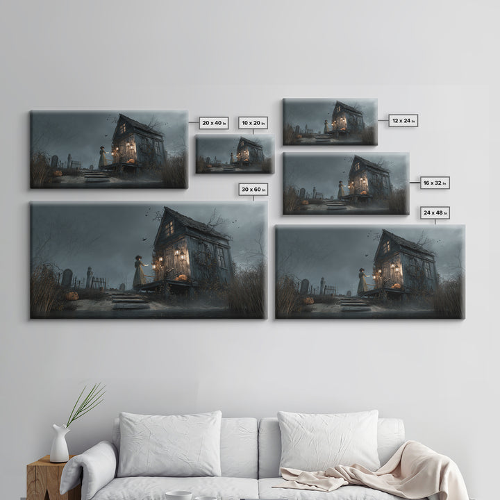 The Foggy Swamp Shack, Wide Panoramic Art, Gothic Horror Wall Art, Framed Canvas Print, Halloween Wall Decor, Gothic Home Decor