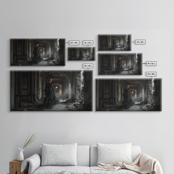 The Derelict Asylum, Wide Panoramic Art, Macabre Wall Art, Framed Canvas Print, Halloween Wall Decor, Gothic Home Decor, Horror Wall Art