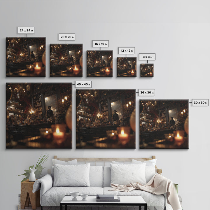 The Midnight Antique Shop, Square Wall Art, Haunted Gothic Art, Framed Canvas Print, Halloween Wall Decor, Gothic Home Decor
