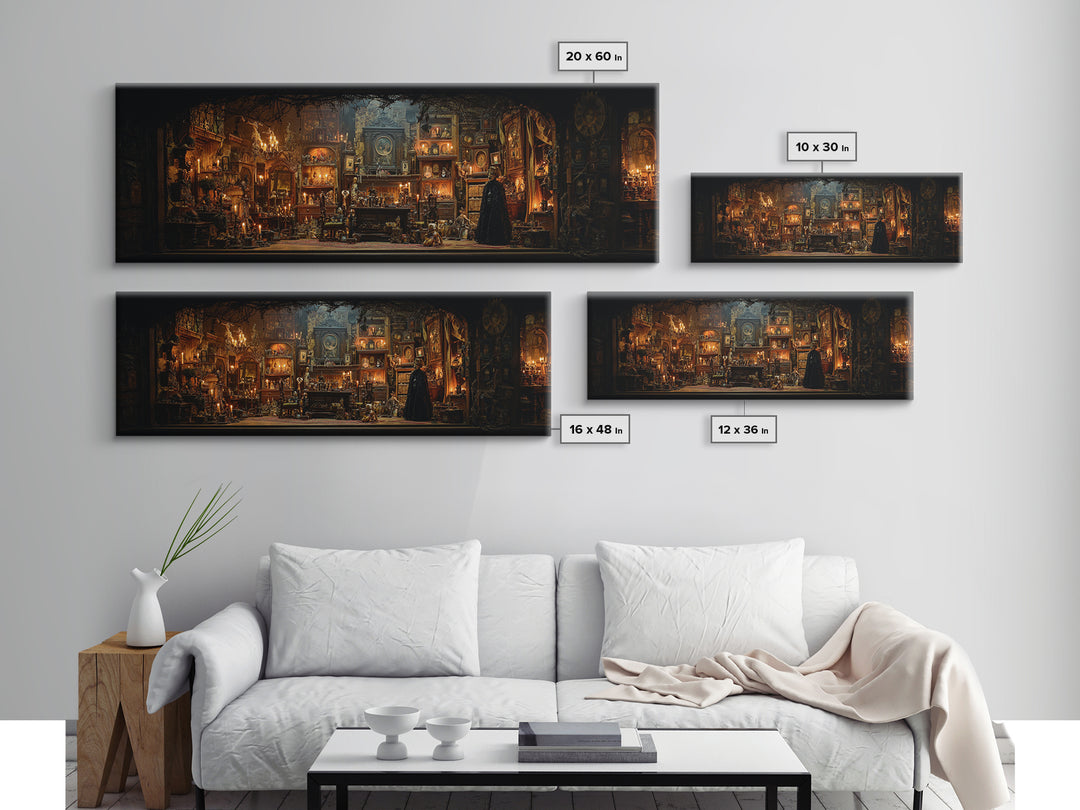 The Midnight Antique Shop, Extra Wide Wall Art, Gothic Horror Wall Art, Framed Canvas Print, Halloween Wall Decor, Gothic Home Decor