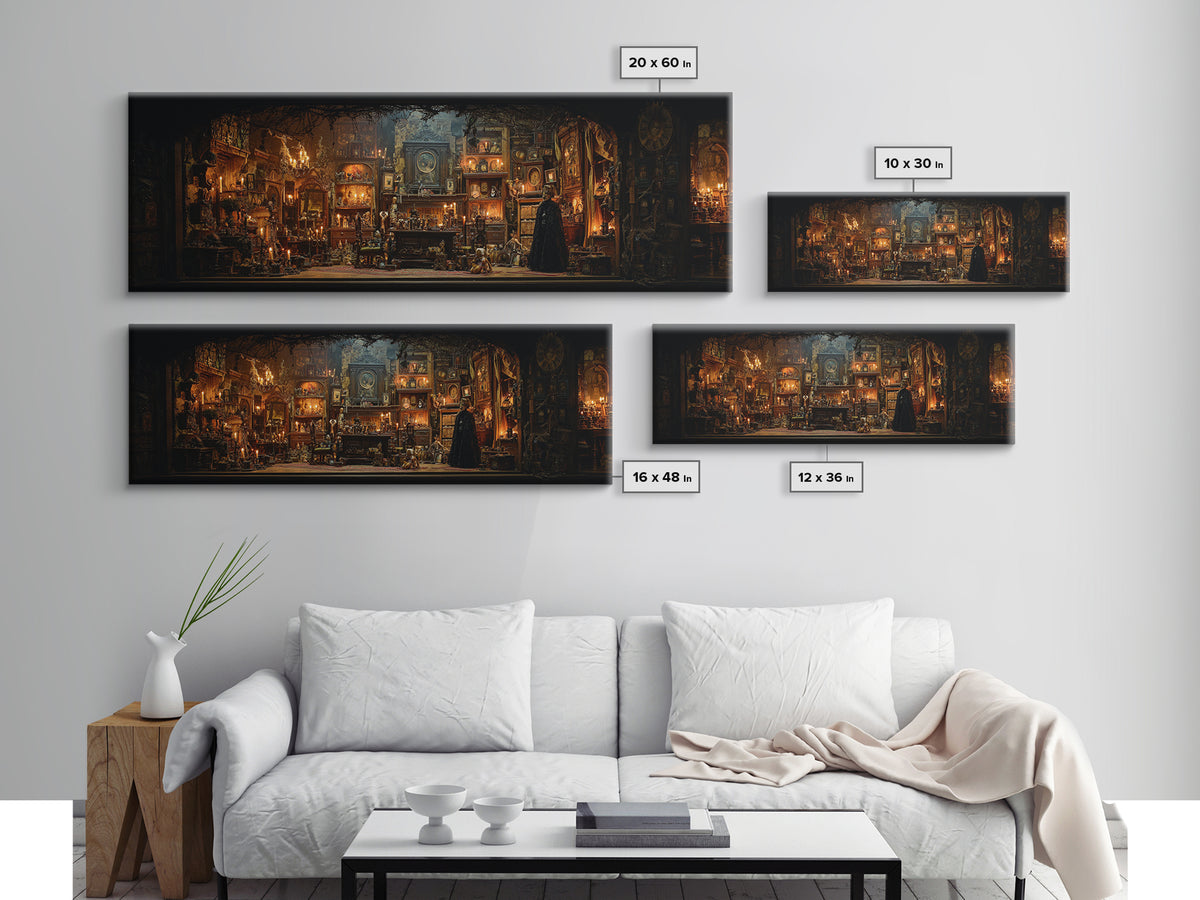 The Midnight Antique Shop, Extra Wide Wall Art, Gothic Horror Wall Art, Framed Canvas Print, Halloween Wall Decor, Gothic Home Decor